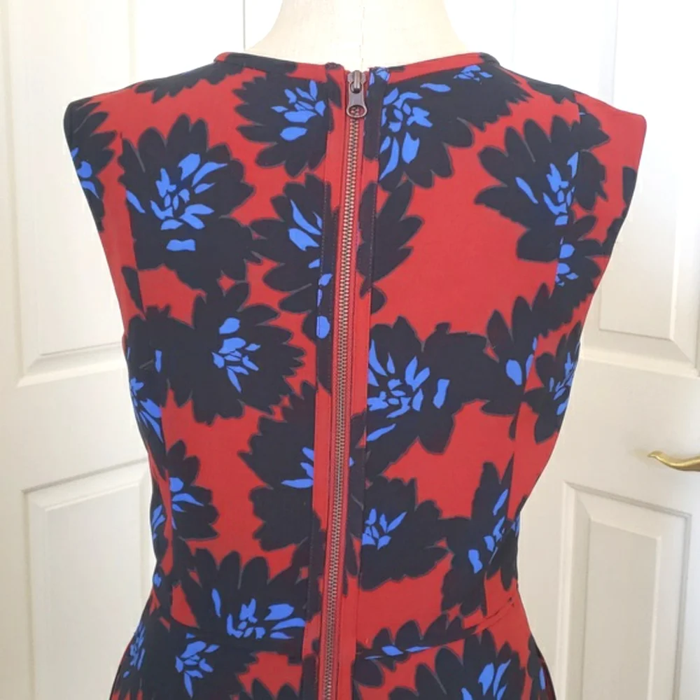 J.Crew Firework Floral Sleeveless Dress Size 4 Red Black Blue Modern Cocktail